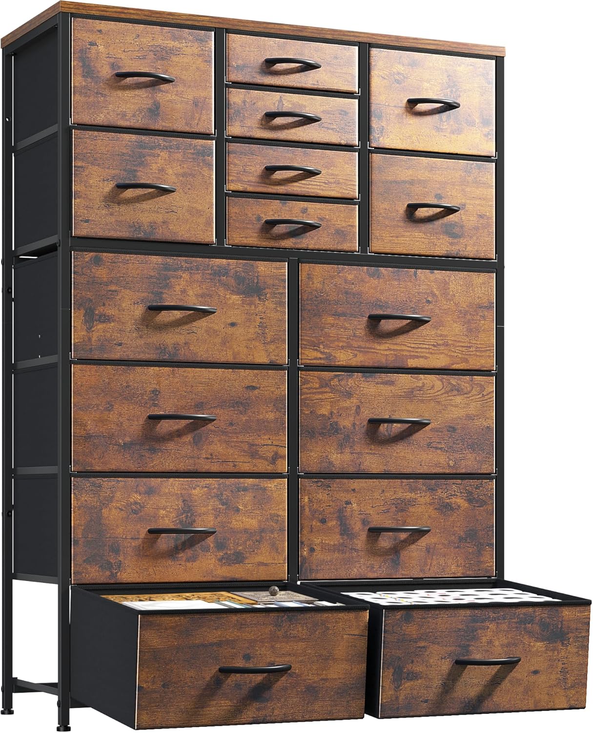57H Dresser for Bedroom with Multiple Drawers, Fabric Dressers & Chests of Drawers for Bedroom,Large Dresser, Sturdy Metal Frame & Wood Top,Entryway, Hallway(Rustic Brown)