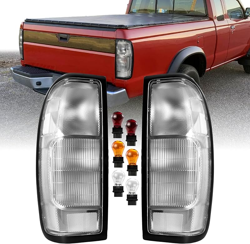 Lanternas traseiras de lente cristal USR para Nissan Frontier D22 1998–2004 – Par esquerdo e direito com lâmpadas