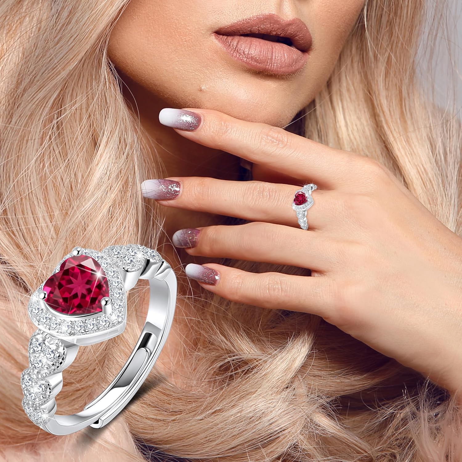 S925 Sterling Silver Birthstone Rings for Women Engagement Ring For Women Adjustable Promise Rings for Wife, Mom, Daughter Jewelry Birthday Wedding Anniversary Valentines Gifts - Image 4