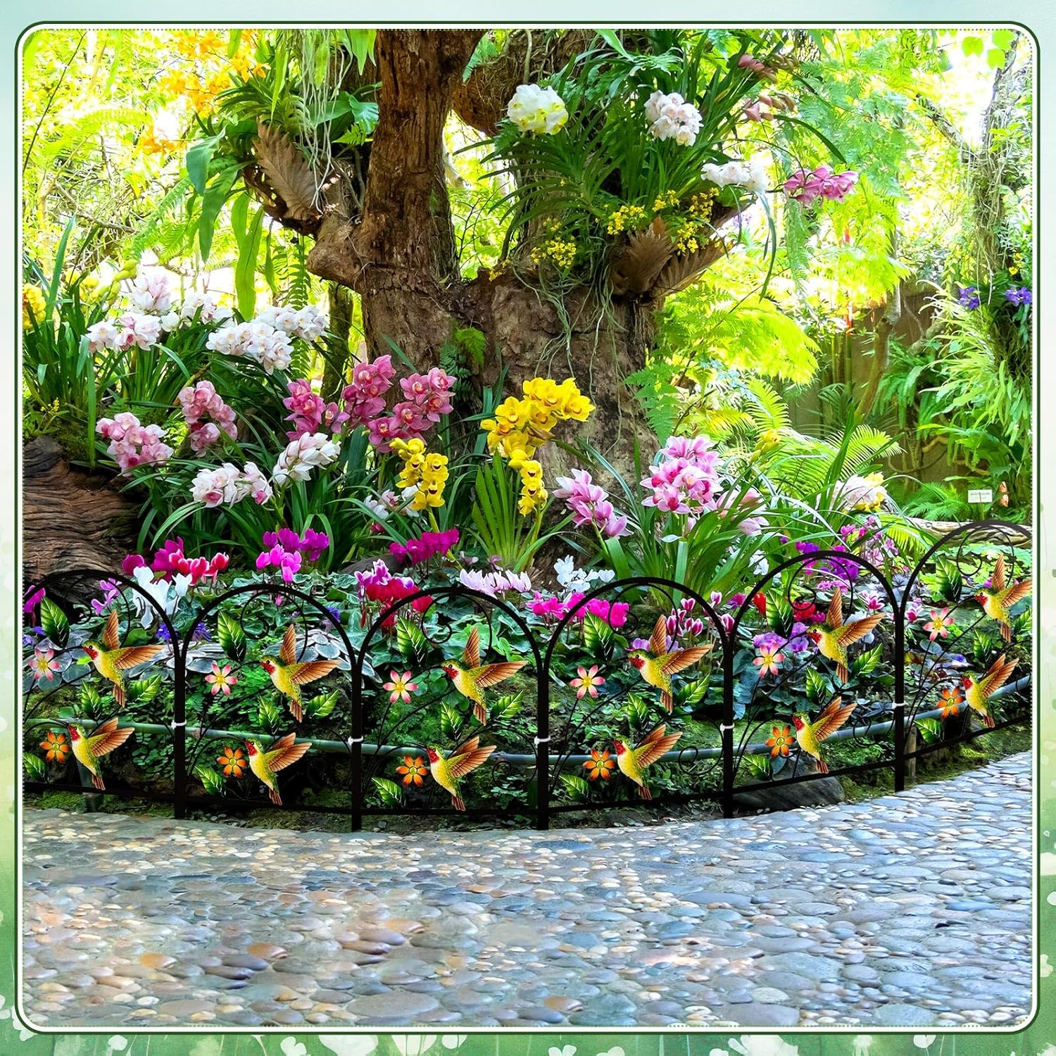 Hummingbird Decorative Garden Fence - 6 Pack Hummingbird Metal Fence Panels for Outdoor Yard Patio Decor - Cute Rustproof Flower Bed Border for Small Animal Barrier Spring Garden Accents