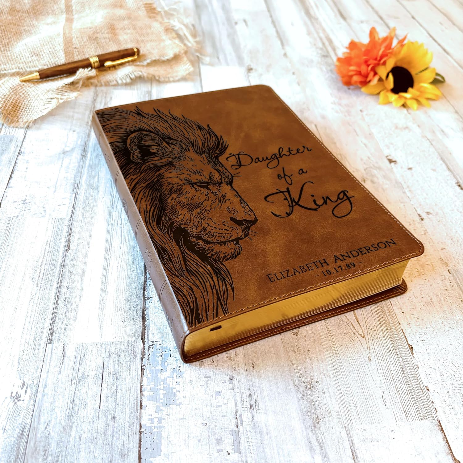 STARKENBURG COMPANY Personalized ESV Large Print Bible, Daughter of a King Lion Design, Custom Engraved Name, Christian Gift, Baptism Gift, Bible Gift for Her