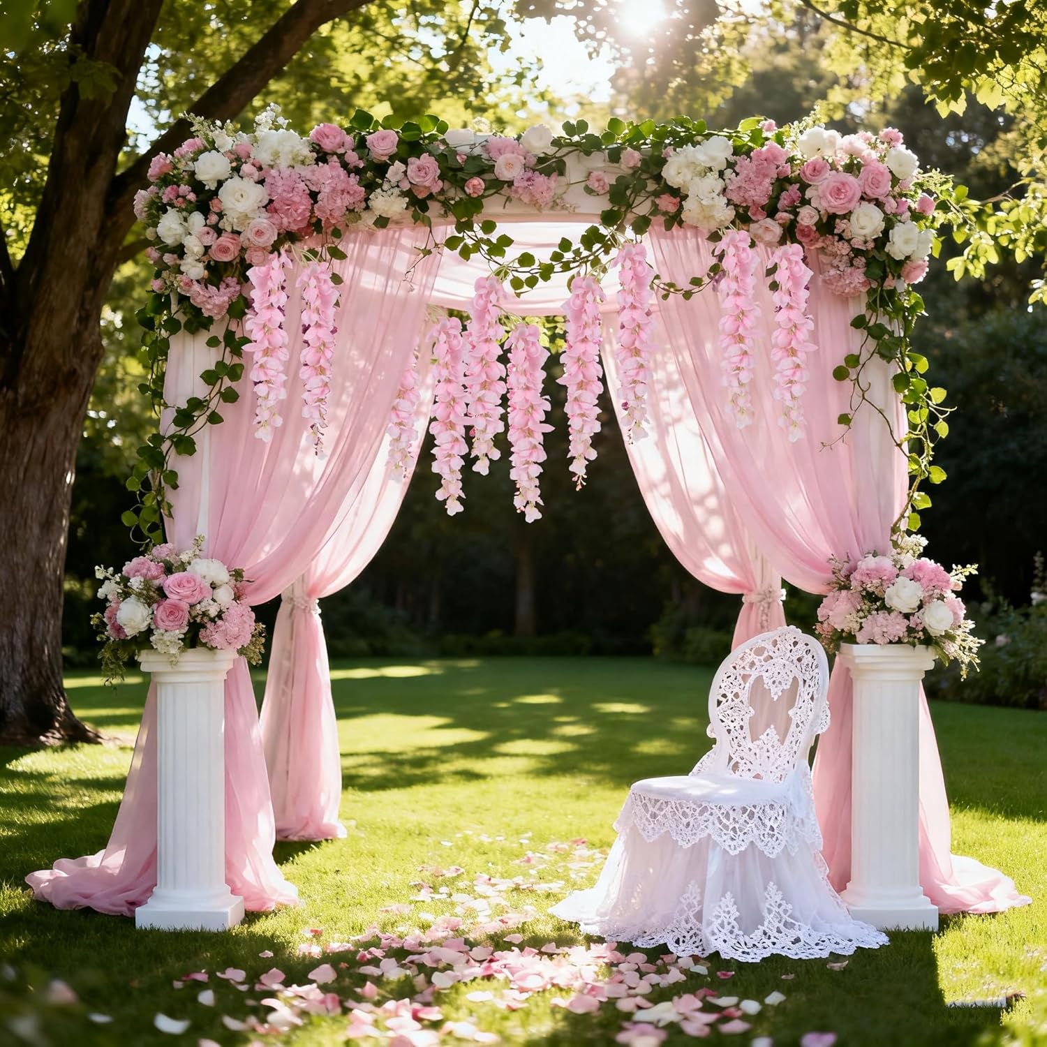 IPOPU 3.9FT Wisteria Artificial Flowers, 4PCS Wisteria Hanging Flowers, Silk Pink Flower with Long Stem for Tall Vase Filling Wedding Wall Backdrop Centerpieces Home Decoration (Pink)