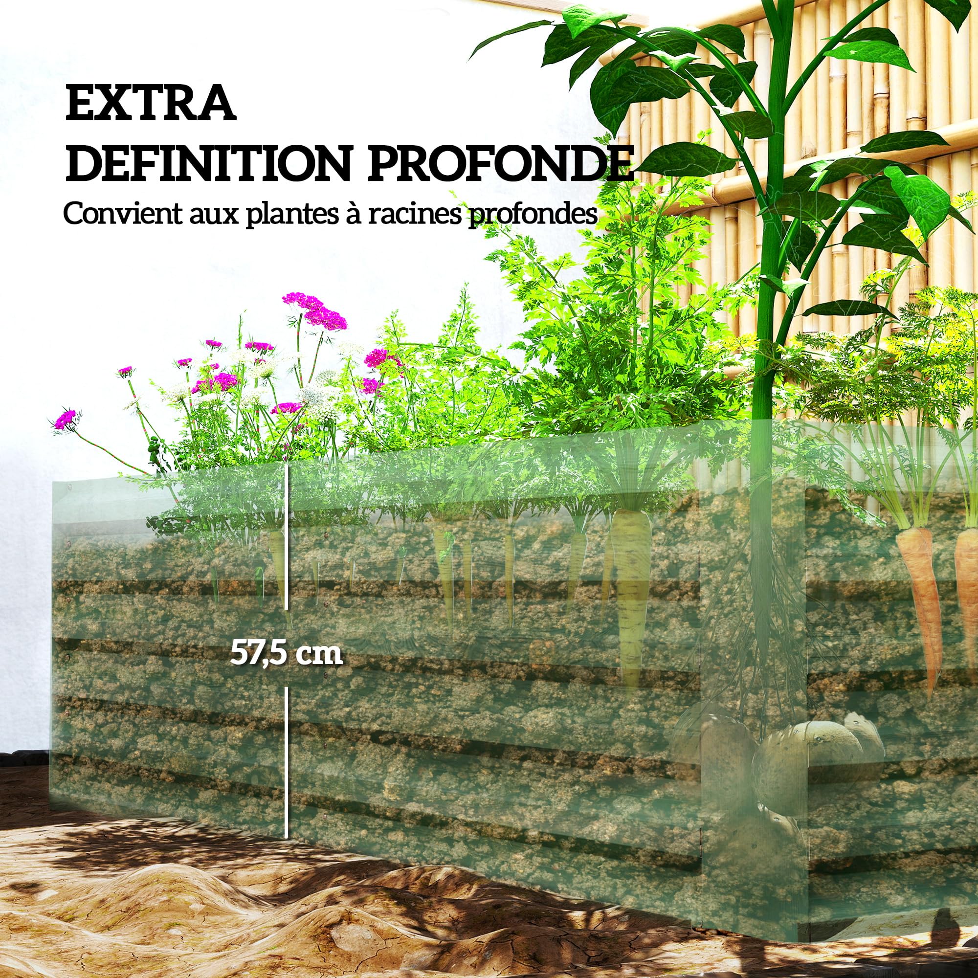 Outsunny Jardinière surélevée en Acier galvanisé, lit de Jardin avec Fond Ouvert, carré Potager de Jardin pour légumes, Fruits, Fleurs, 180 x 90 x 57,5 cm, Vert Clair