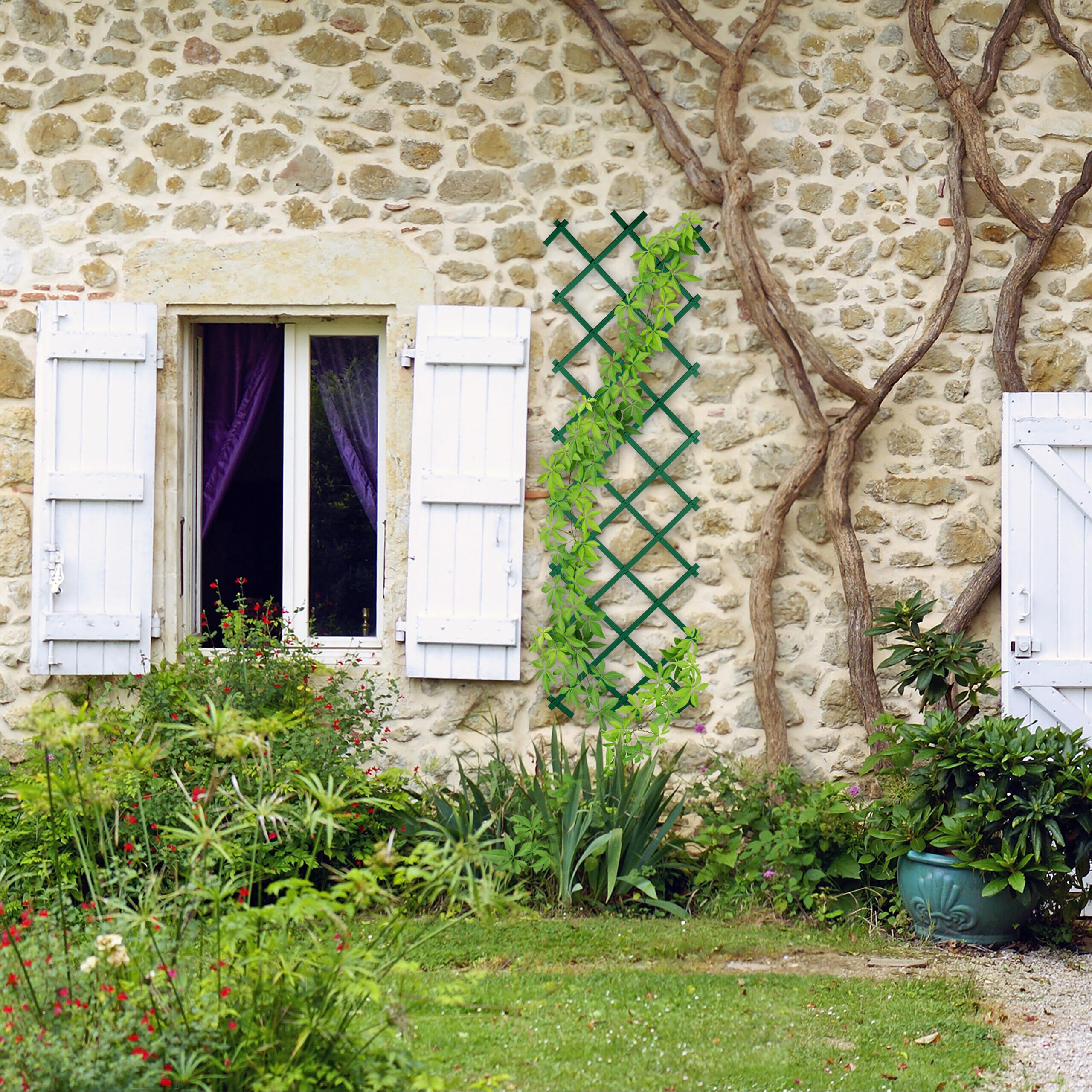 Relaxdays Grigliato per Rampicanti, Set da 3, Allungabile 180 cm, Graticolato per Piante, per Giardino, Plastica, Verde