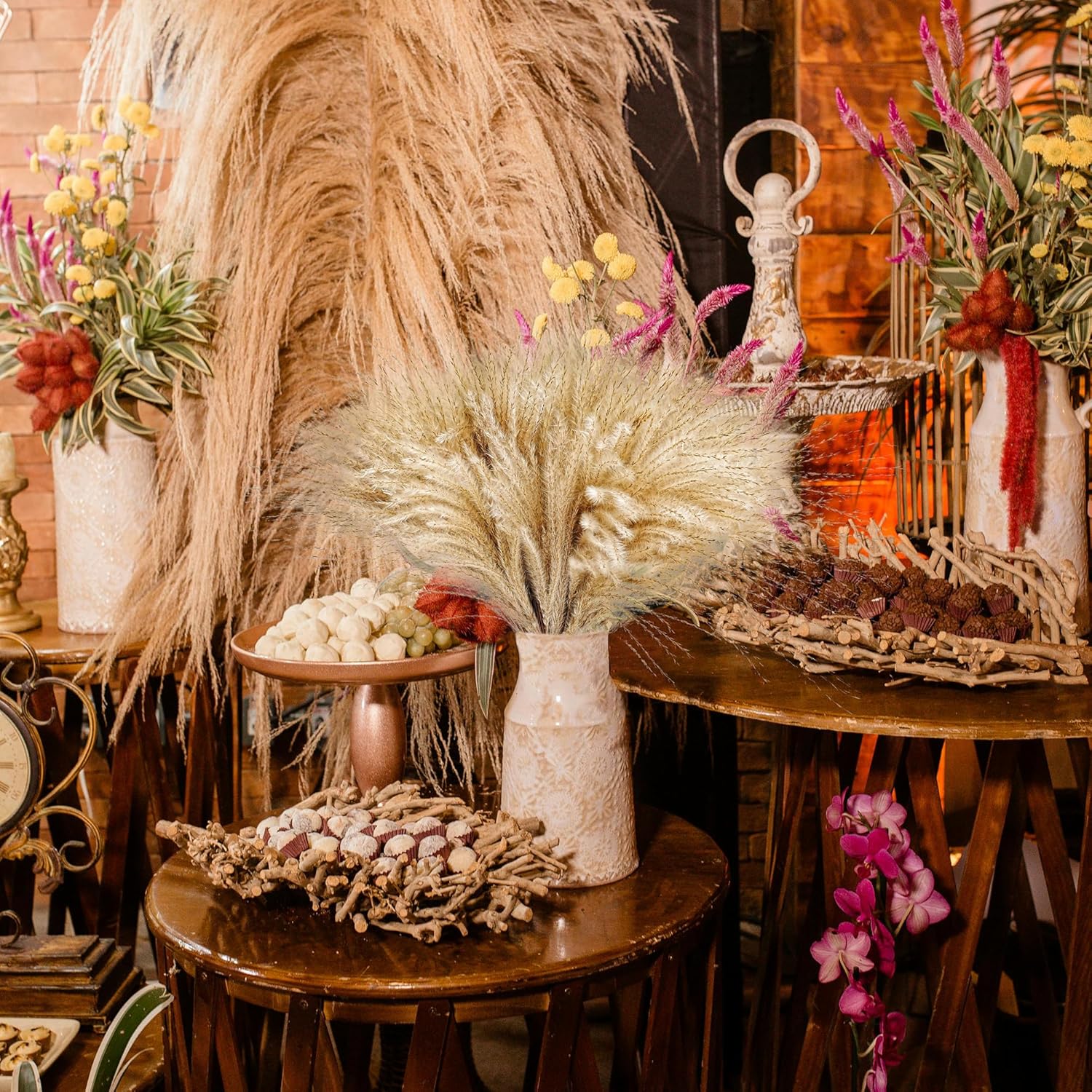 CKBT 450 PCS Exquisite Natural Pampas Grass Decor - Versatile Reed Grasses for Home & Event Decoration, Pompous Fluffy Tall Dried Reed Grass - Perfect for Vases, Wreaths & Table Centerpieces