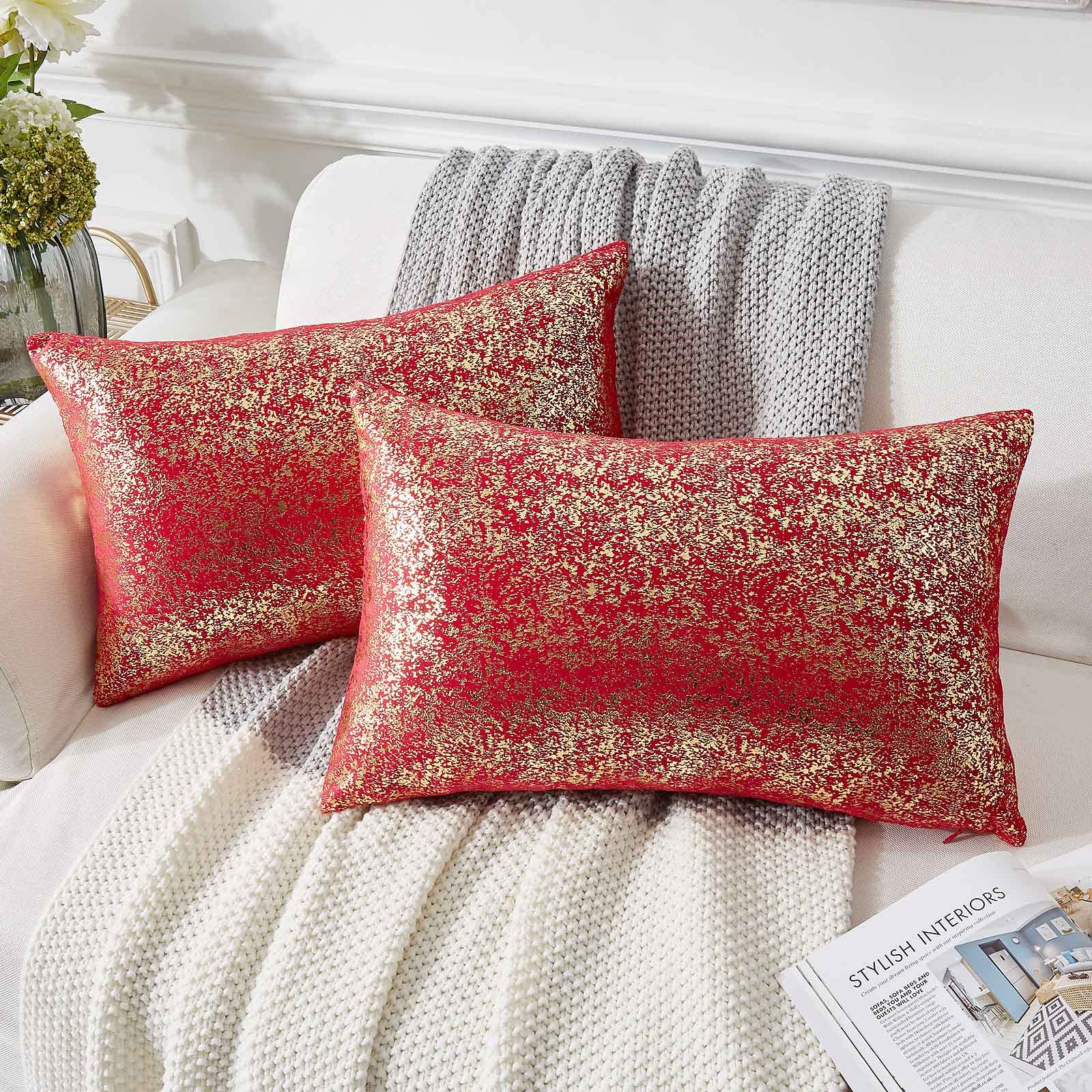 EUCIOR Hot Pink Pillows Set of 2,Neon Pillows,Red Pillow Covers 12x20,Burgundy Throw Pillows,Red Pillows for Couch 12x20,Neon Throw Pillows,Velvet Hidden Zipper Bronzing Accent Pillow Cushion Case โ image 1