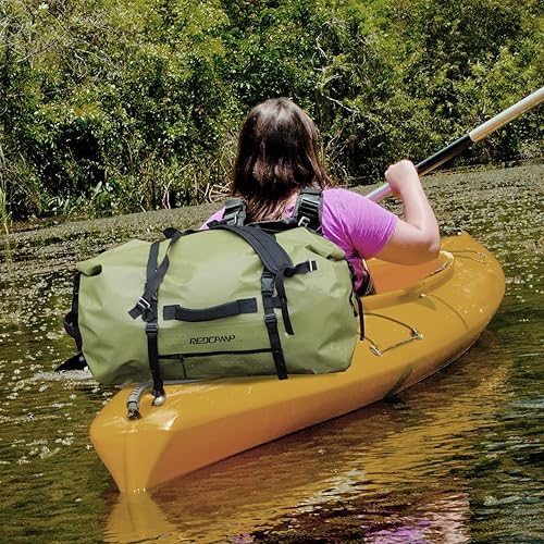 Miniatura 9 de REDCAMP Bolsa de lona grande impermeable, mochila seca enrollable con correas de fijación rápida para camping, motocicleta, barco, rafting, kayak,