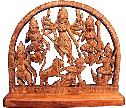 Bankura Traditional Art Center Durga God Wooden handicrafts Showpiece - Table Decoration and Wall Mounted Home Decorative 32 cm Length, Clear,1 Piec