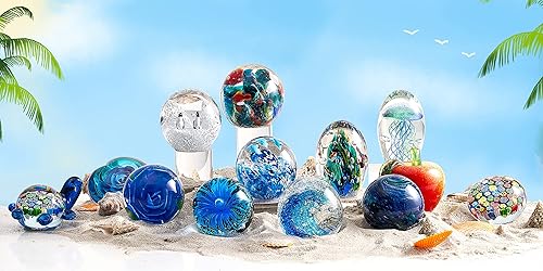 Miniatura 6 de Mundo de vidrio submarino soplado a mano, vidrio pisapapeles de oficina para escritorio, decoración del hogar coleccionable, decoración de acuario,