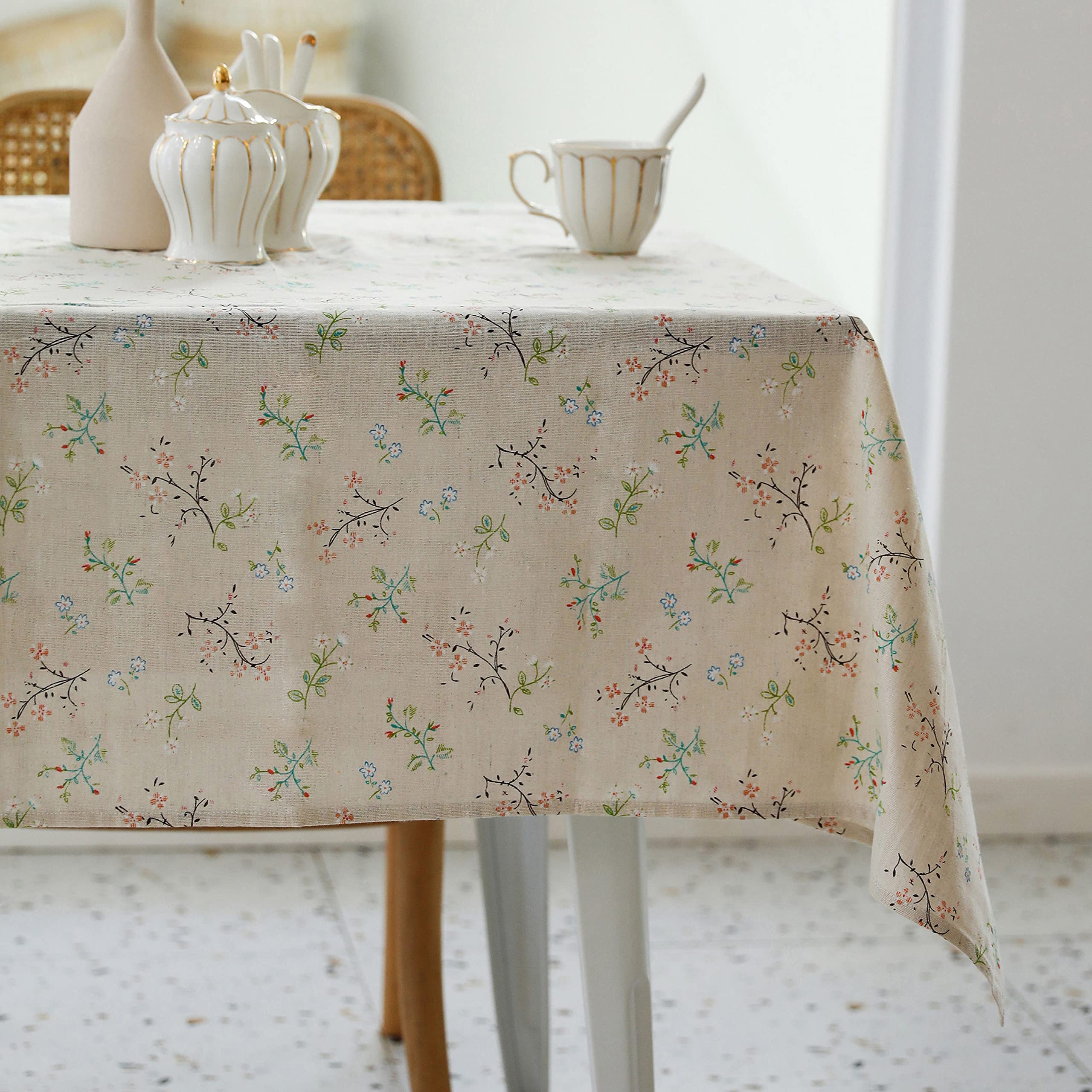 Pastoral Rectangle Tablecloth - 60 x 120 Inch - Linen Fabric Table Cloth - Washable Table Cover with Dust-Proof Wrinkle Resistant for Restaurant, Picnic, Bistro, Indoor and Outdoor Dining, Gardenia