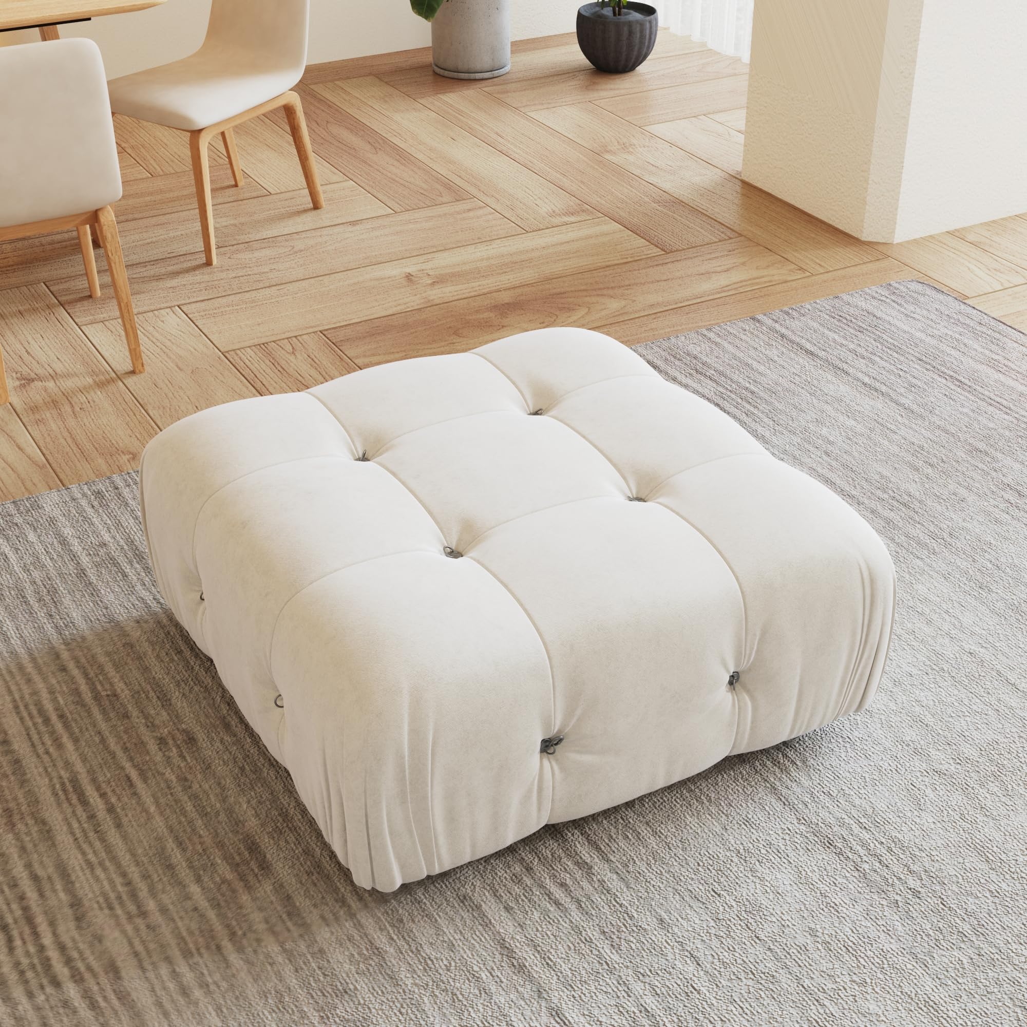 modular sectional couches for living room, modern luxury velvet bubble couch with reversible chaise ottoman, deep seat cloud sectional sofa (ottoman, beige)(camel color)