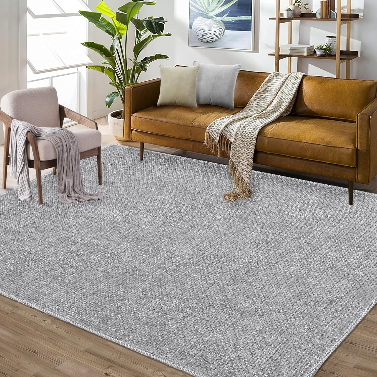 ROYHOME Area Rug 5x7 Modern Solid Textured Machine Washable Rug