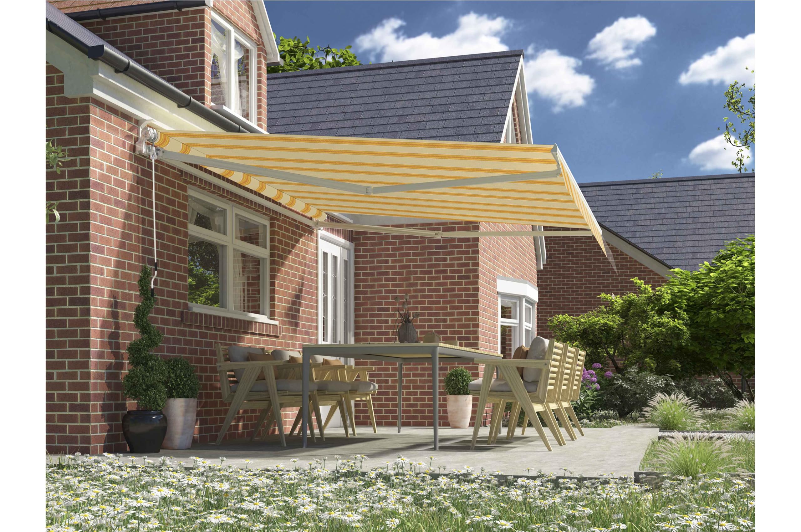 Tenda da Sole a Bracci Estensibili Impermeabile L300xP250 cm Giallo/Beige Fissaggio Parete o Soffitto