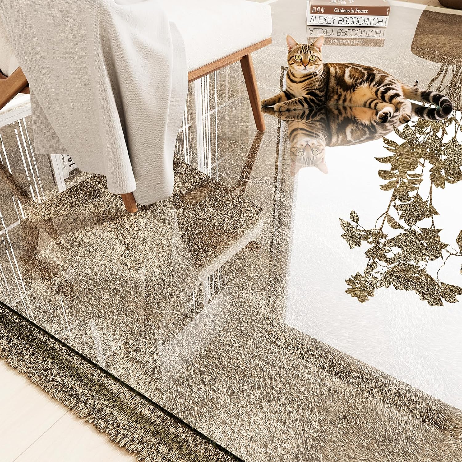 Tempered Glass Chair Mat 55"x46" – Ultra-Clear Office Chair Mat for Hardwood Floors & Low-Pile Carpets – Heavy-Duty 0.2" Scratch-Resistant Surface with Non-Slip Pads – Supports 1,000 lbs