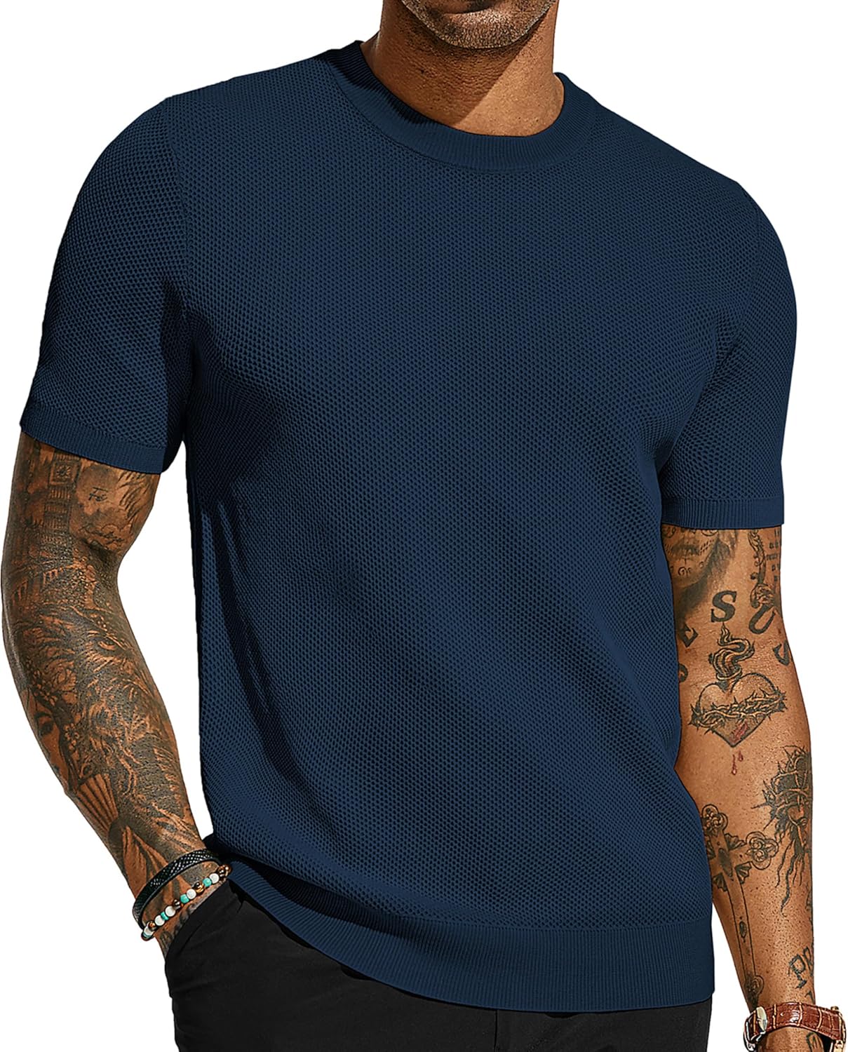 PJ PAUL JONES Mens T-Shirts Crew Neck Waffle Knit Shirt Short Sleeve Tee Shirts Fashion Casual Pullover Tops