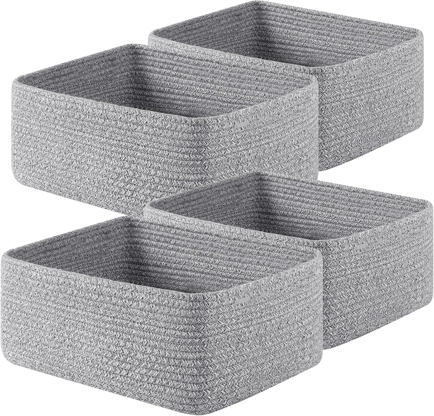 OIAHOMY 4 Pack 14.17 * 11.02 * 6.3IN Storage Baskets for Organizing Shelves, Woven Rope Baskets for Organizing Books, Clothes, Decorative Basket for Living Room, Nursery, Bedroom, Gift Basket, Grey