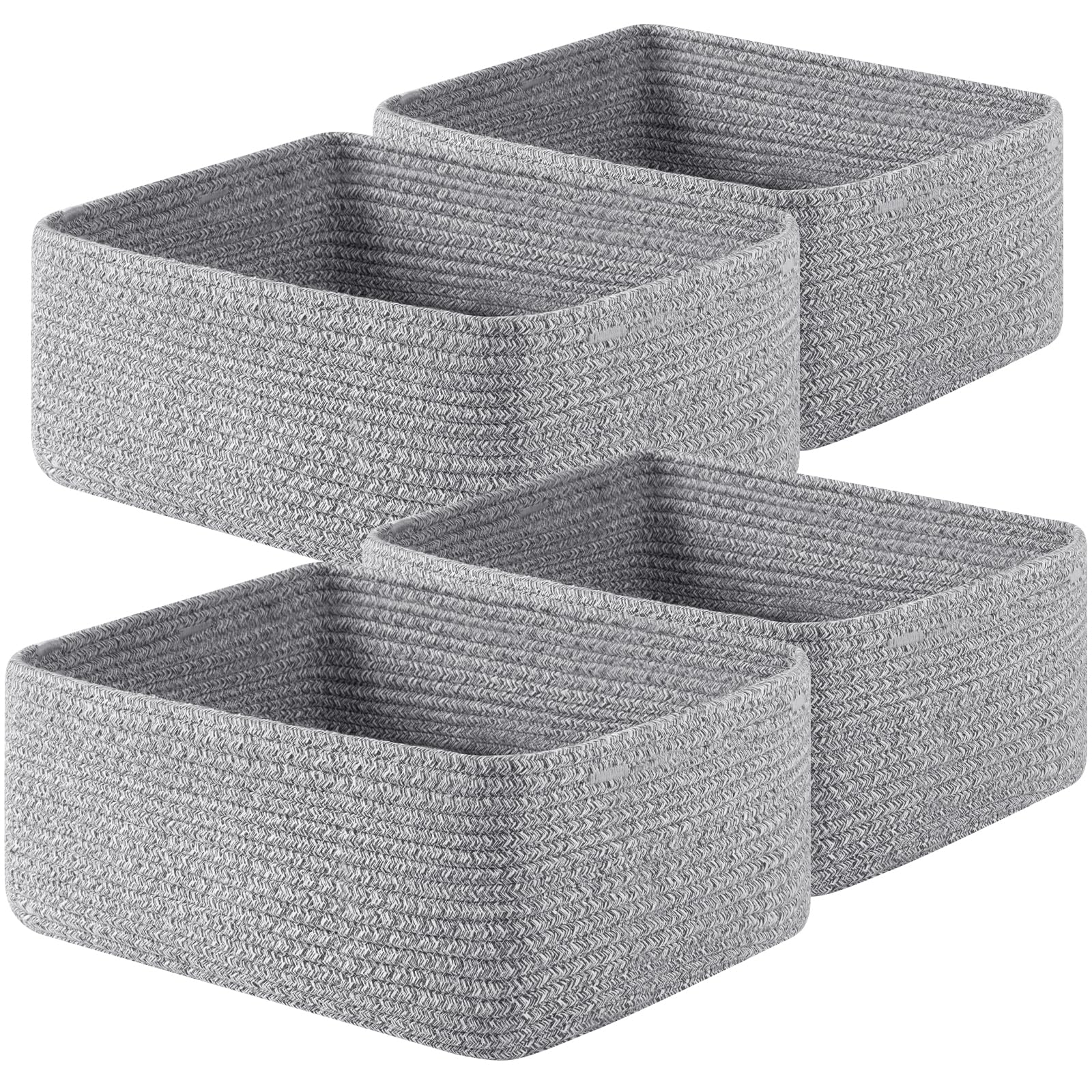 OIAHOMY 4 Pack 14.17*11.02*6.3IN Storage Baskets for Organizing Shelves, Woven Rope Baskets for Organizing Books, Clothes, Decorative Basket for