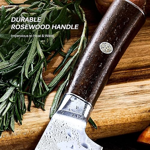 Miniatura 5 de KYOKU Daimyo Series - Cuchillo Nakiri de 7" + cuchillo de pan de 10.0in, acero inoxidable 440C, mango de palisandro