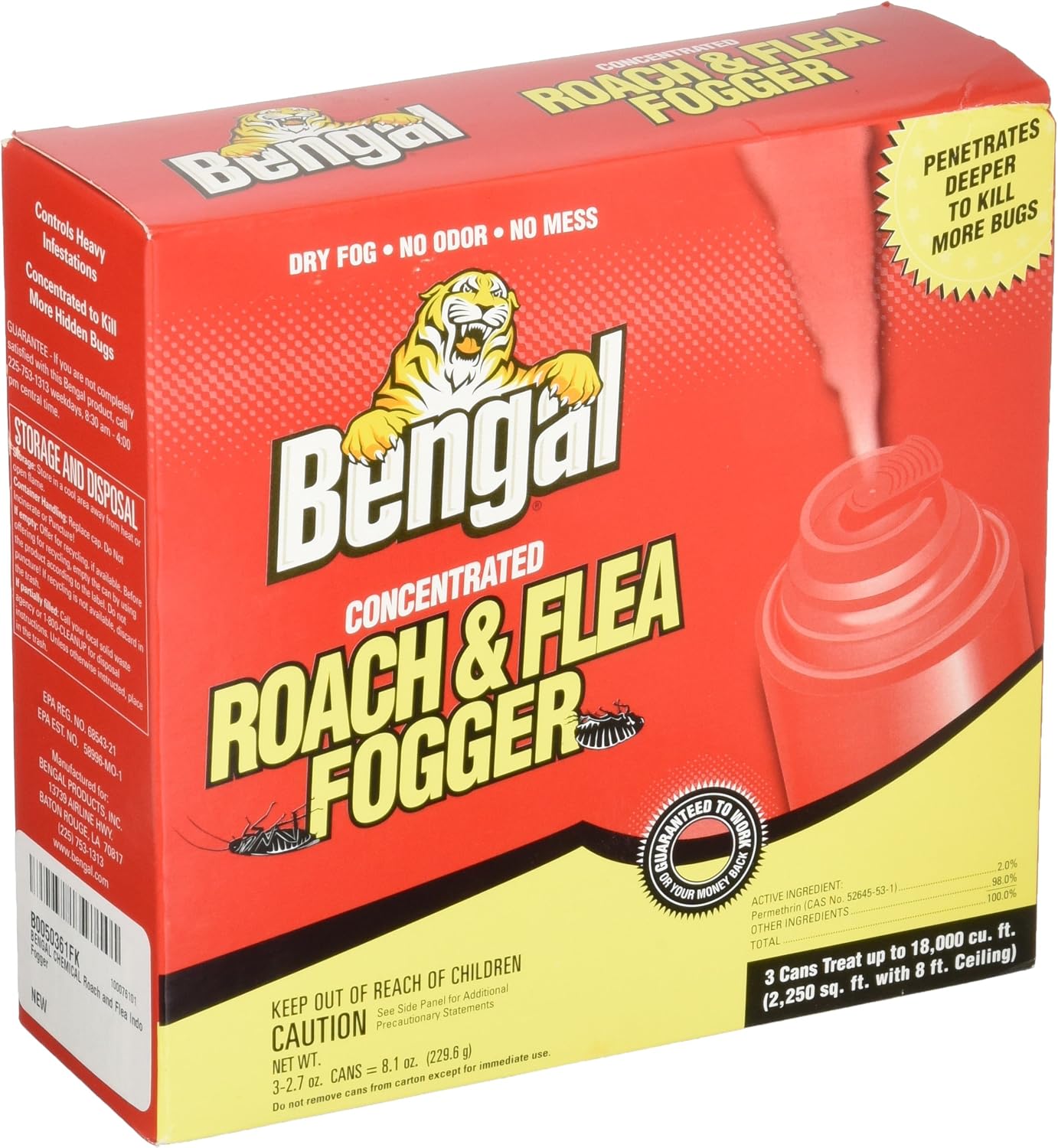 Bengal Chemical 55201 Roach and Flea Indoor Fogger, 3-2.7 oz. Cans