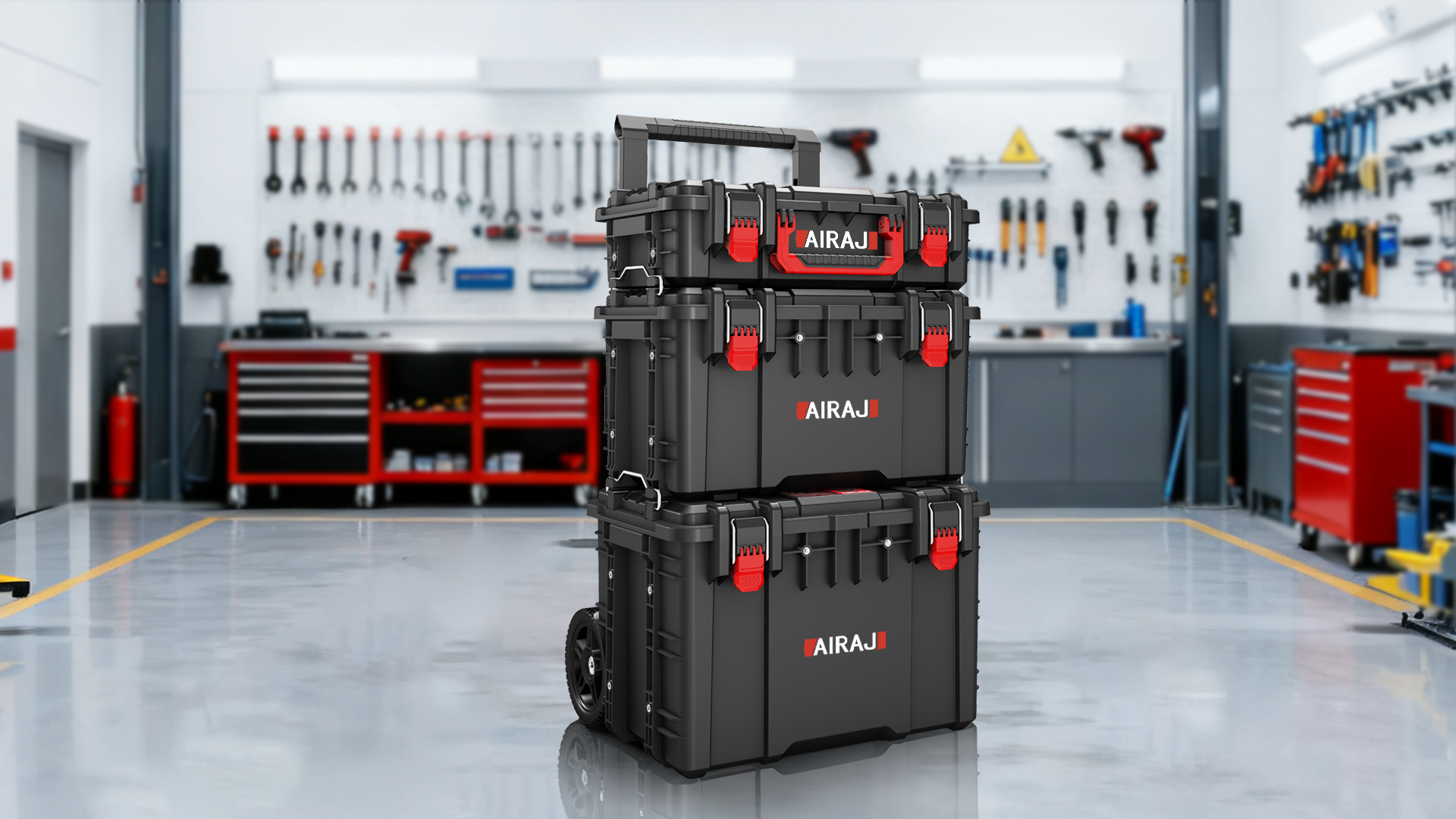AIRAJ 3 Tier Rolling Tool Box Heavy Duty, Stackable Tool Box with