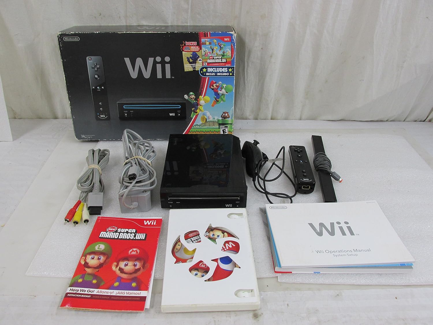 Wii Black Console with New Super Mario Brothers Wii and Music CD