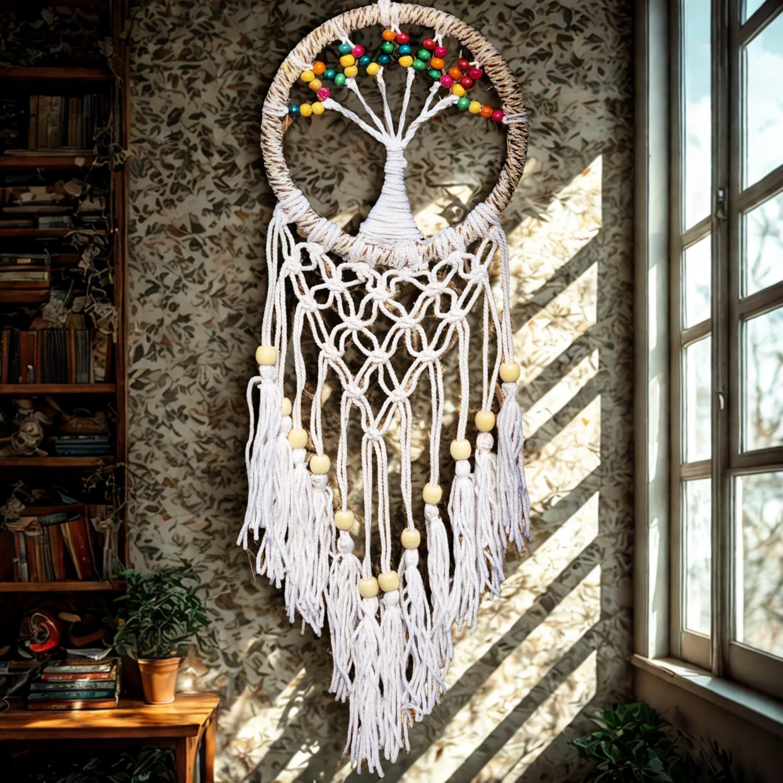 Tree Dream Catcher - Handcrafted Wall Hanging Decor for Positive Energy and Peaceful Dreams Set of 1(Multi Beads) Size - 14/40 cm