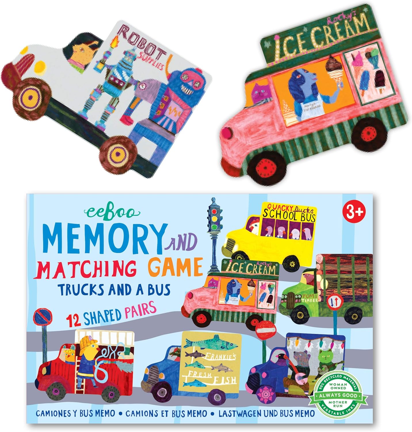 eeBoo: Memory and Matching Game- Little Trucks and a Bus- 24 Pairs, Develops Recognition, Concentration & Memory Skills, Age 3+