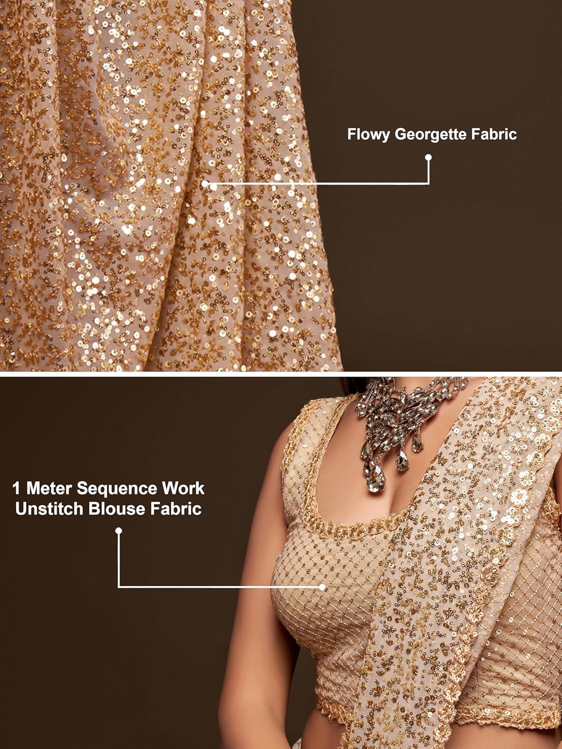 TRENDMALLS Women's Heavy Georgette Sequins Work Heavy Saree with Blouse