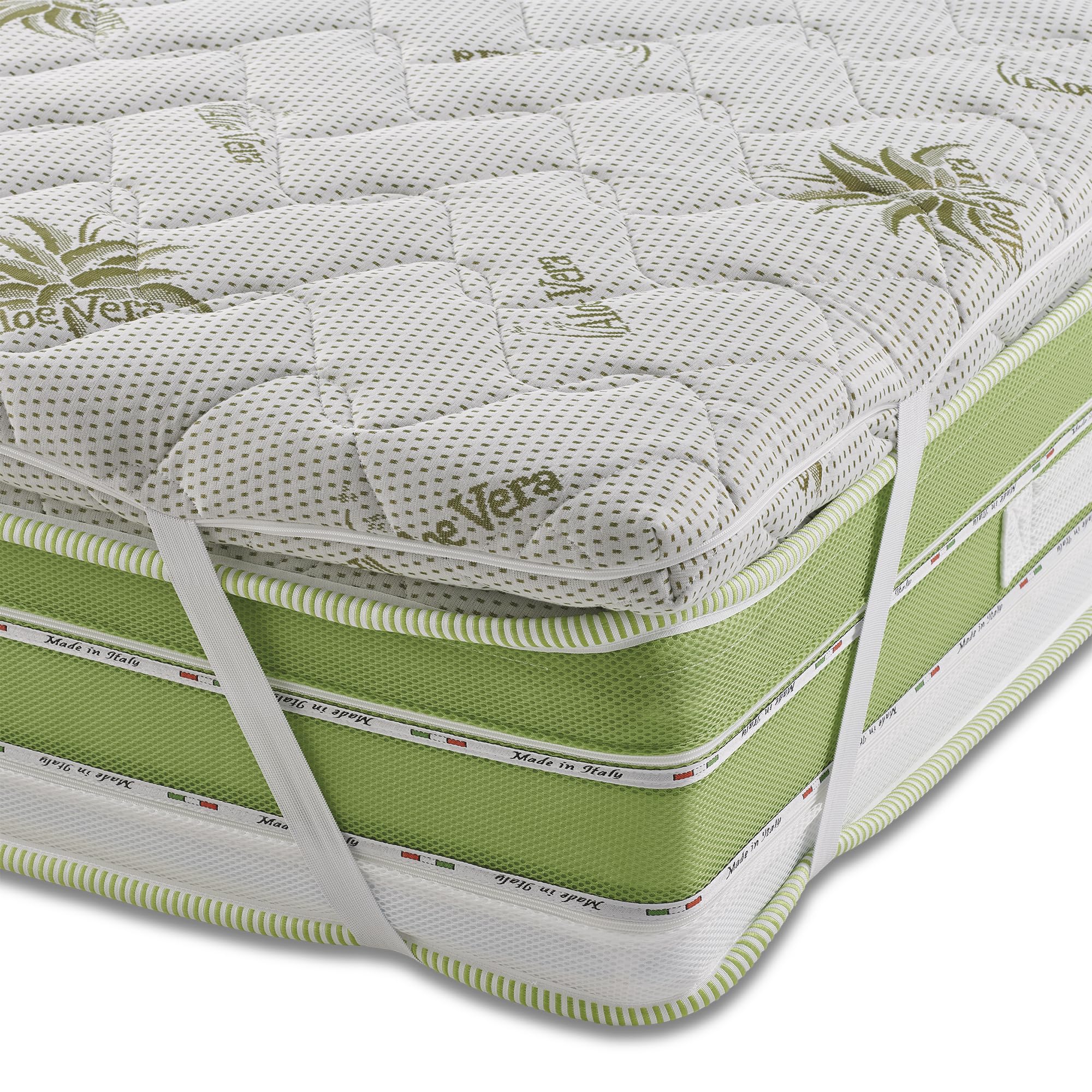 Topper Correttore Memory Matrimoniale in Aloe Vera, 6.8 cm di Altezza, TRAPUNTATO,con Elastici agli Angoli, Sfoderabile, Made in italy 160X190