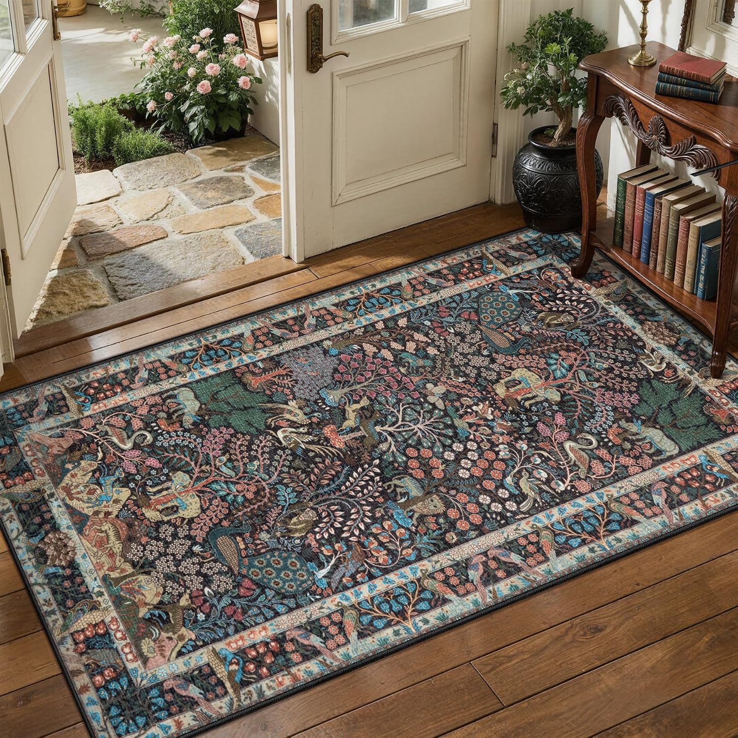SERISSA Jungle 2x4 Small Rug for Entryway Boho Kitchen Washable Area Rugs | Vintage Low Pile Soft Runner Rug Non Slip Animal Print Rugs For Entrance Hallway Laundry Bedroom Bathroom Indoor Door Mat