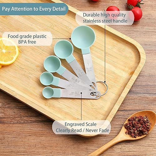 Miniatura 10 de Huygens - Juego de tazas y cucharas medidoras de 10 piezas, tazas medidoras apilables con mango de acero inoxidable para medir ingredientes secos