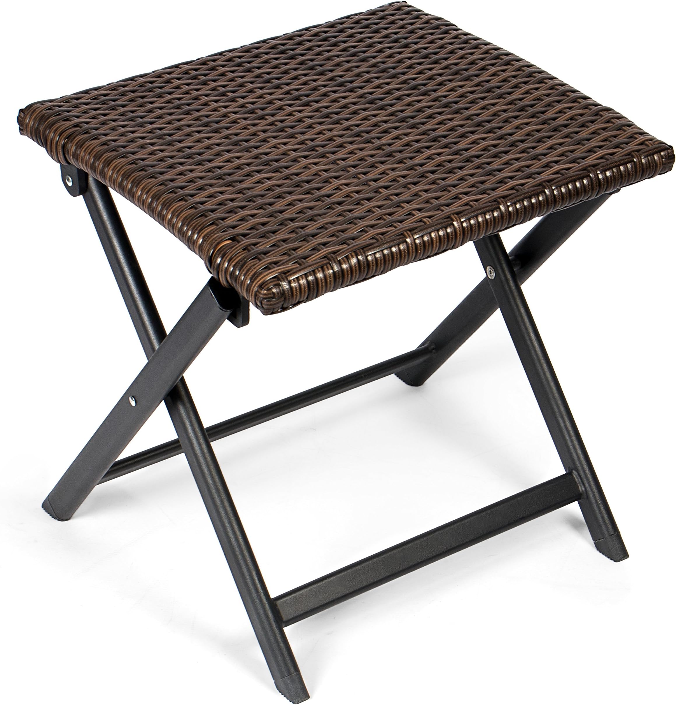 Vanage Aluminium Folding Stool – Footrest in Rattan Look – Perfect for Garden, Terrace or Balcony and Camping