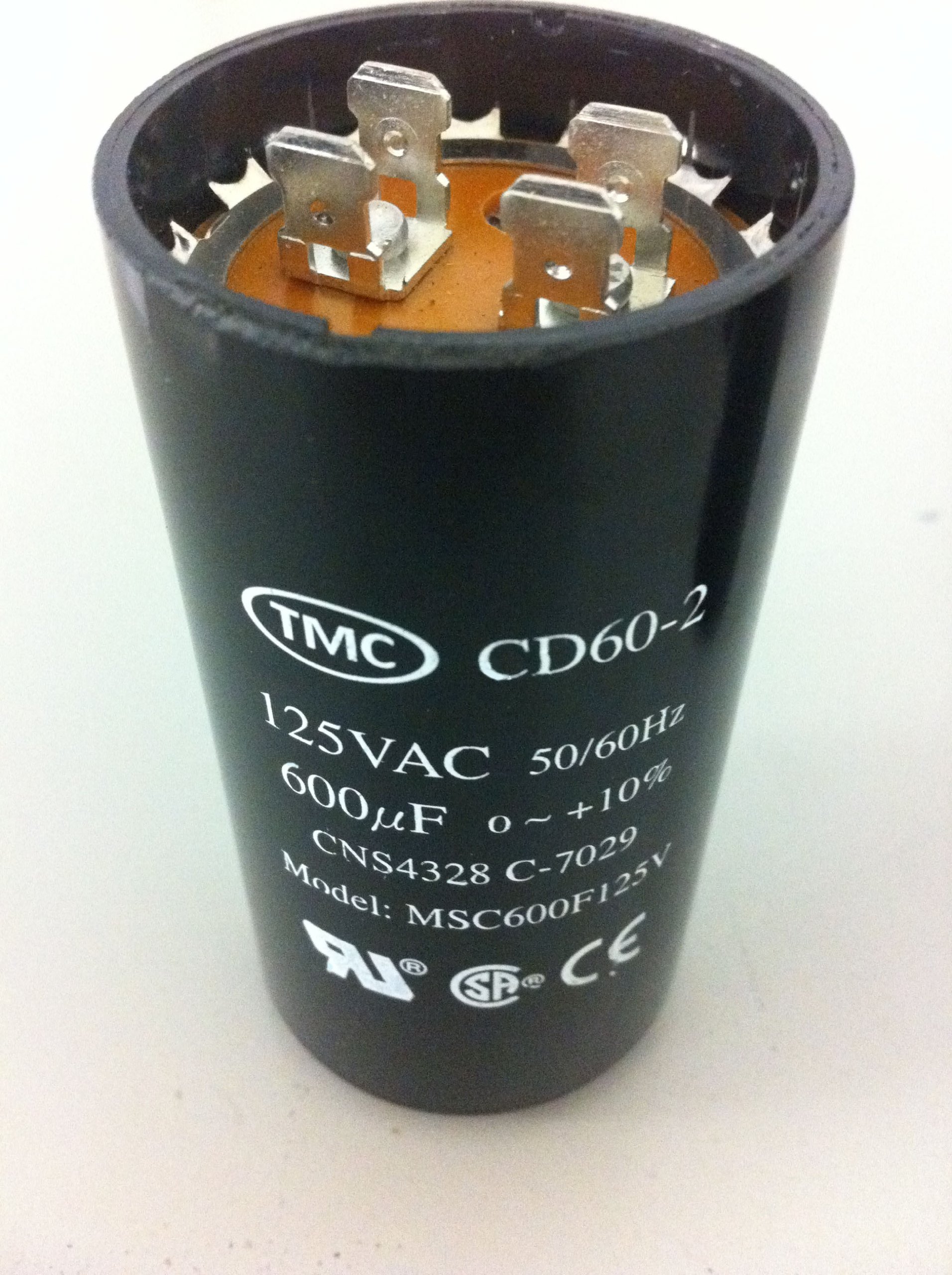 TMC Cd60-2, Cd60, Capacitor 600uf 125v 50/60hz, 600mfd 100-125VAC - Lift