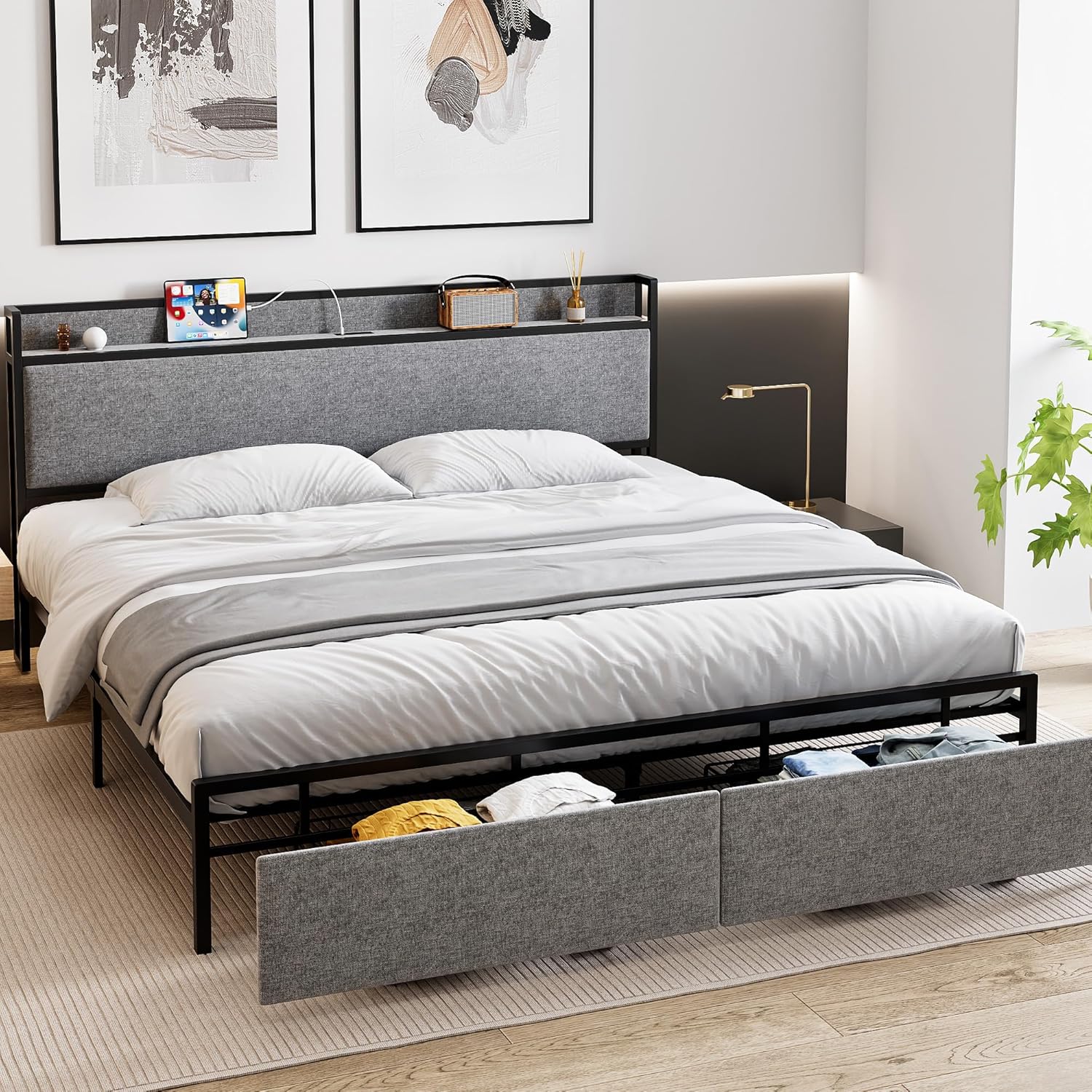 Amazon.com: Senfot Full Size Bed Frame with Storage Drawers, Platform ...