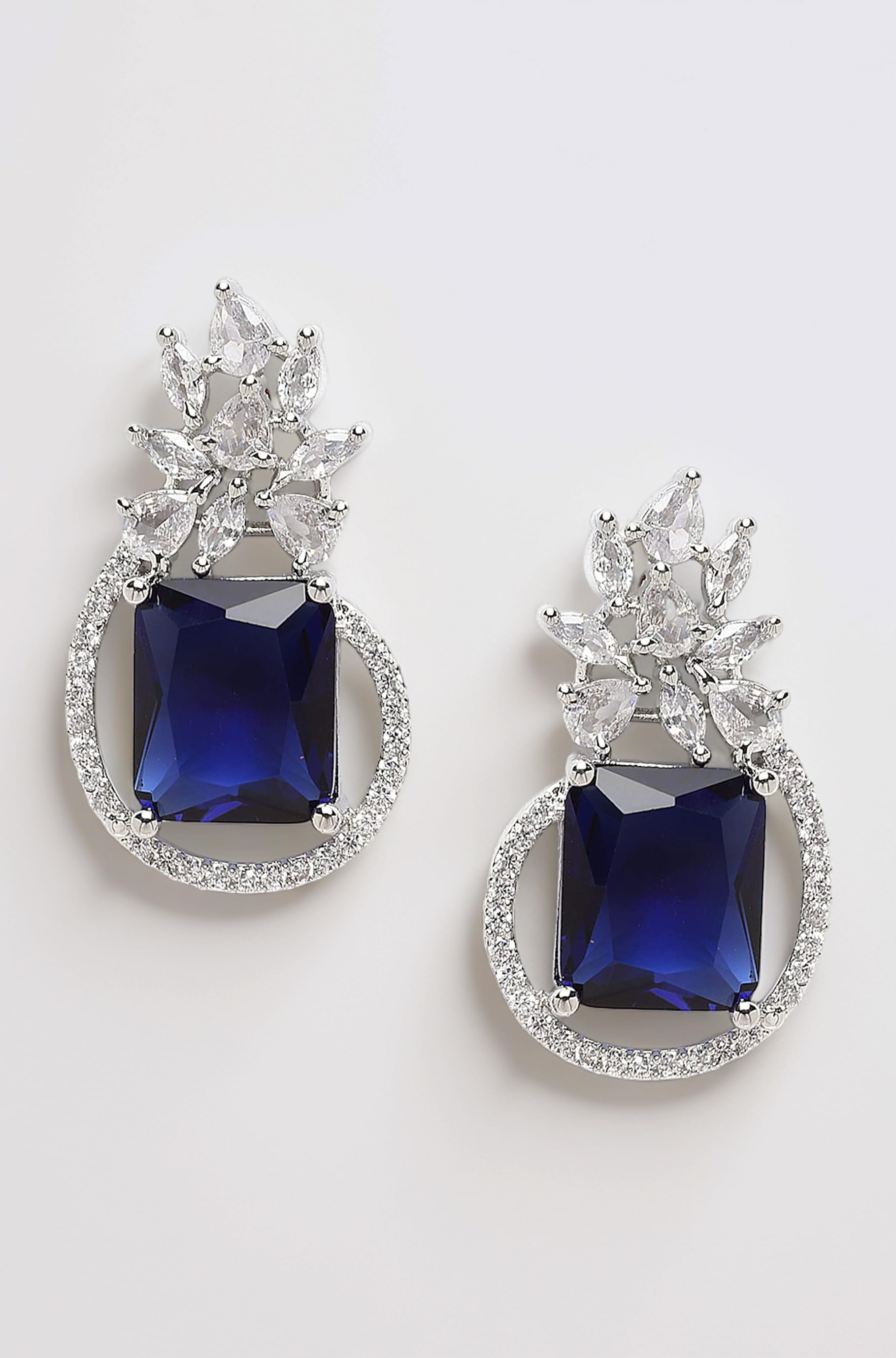 Zeneme Oxidised Silver-Plated American Diamond studded Paisley Shaped Studs Earrings for Girls and Women