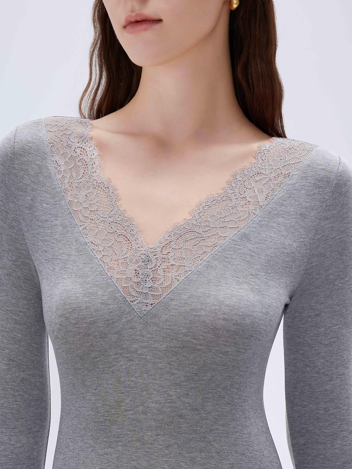SUUKSESS Cloud Cashmere Women Basic Tops V Neck Boat Neck Lace Long Sleeve Shirt - Image 3