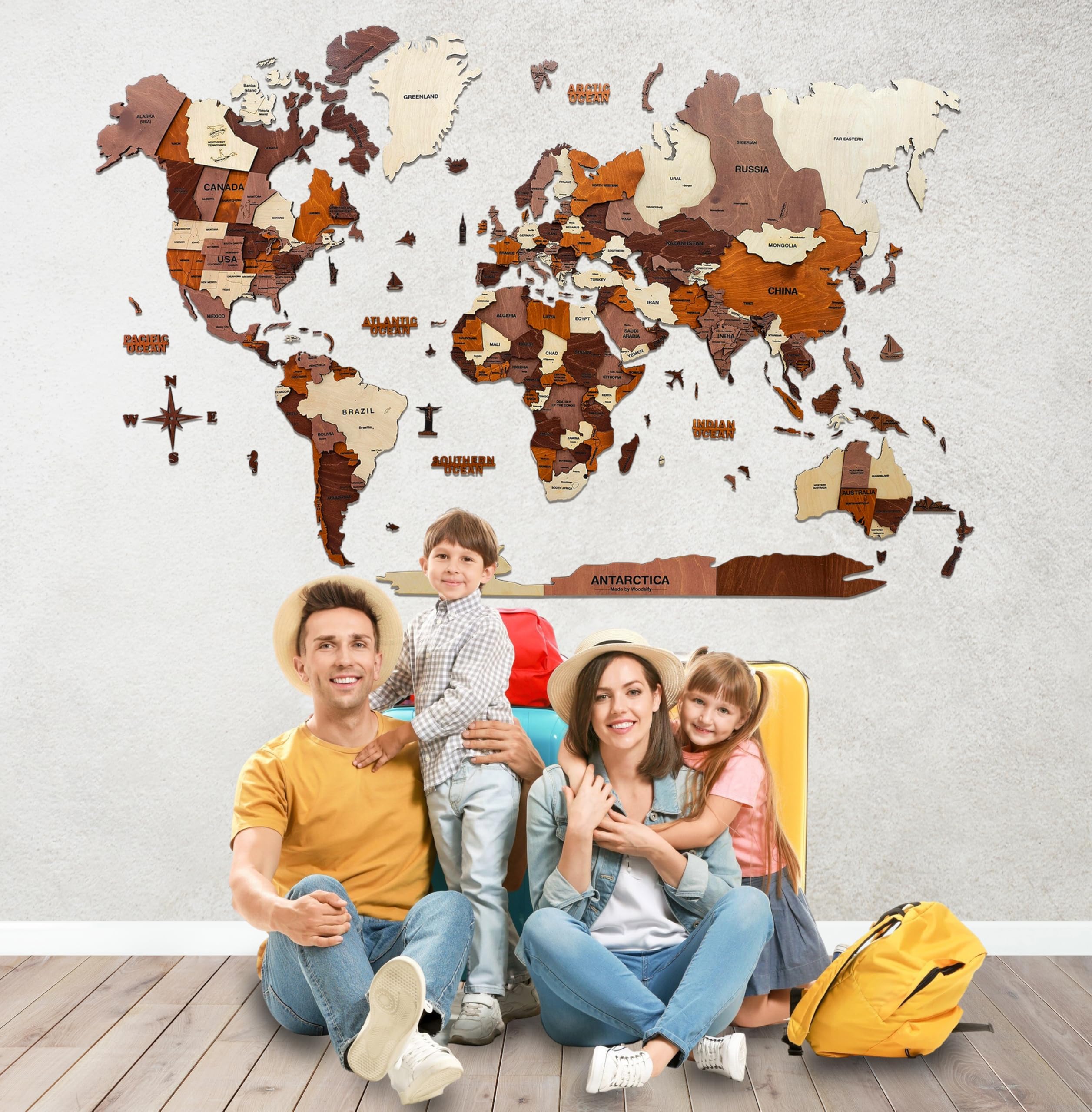 Woodsify 3D Wooden World Map Wall Decor Office Wall Decoration Items, Corporate Gift, Office Wall Decor, Living Room Wall Decoration, Travel Map Diwali Gift, Home Decor- Medium 43"*24"