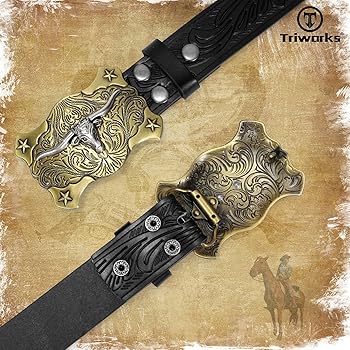 TRIWORKS Western Belts - Cinturón De Vaquero Para Hombre Y Mujer, Cinturón De Cuero Con Hebilla De País Occidental En Relieve Para Jeans