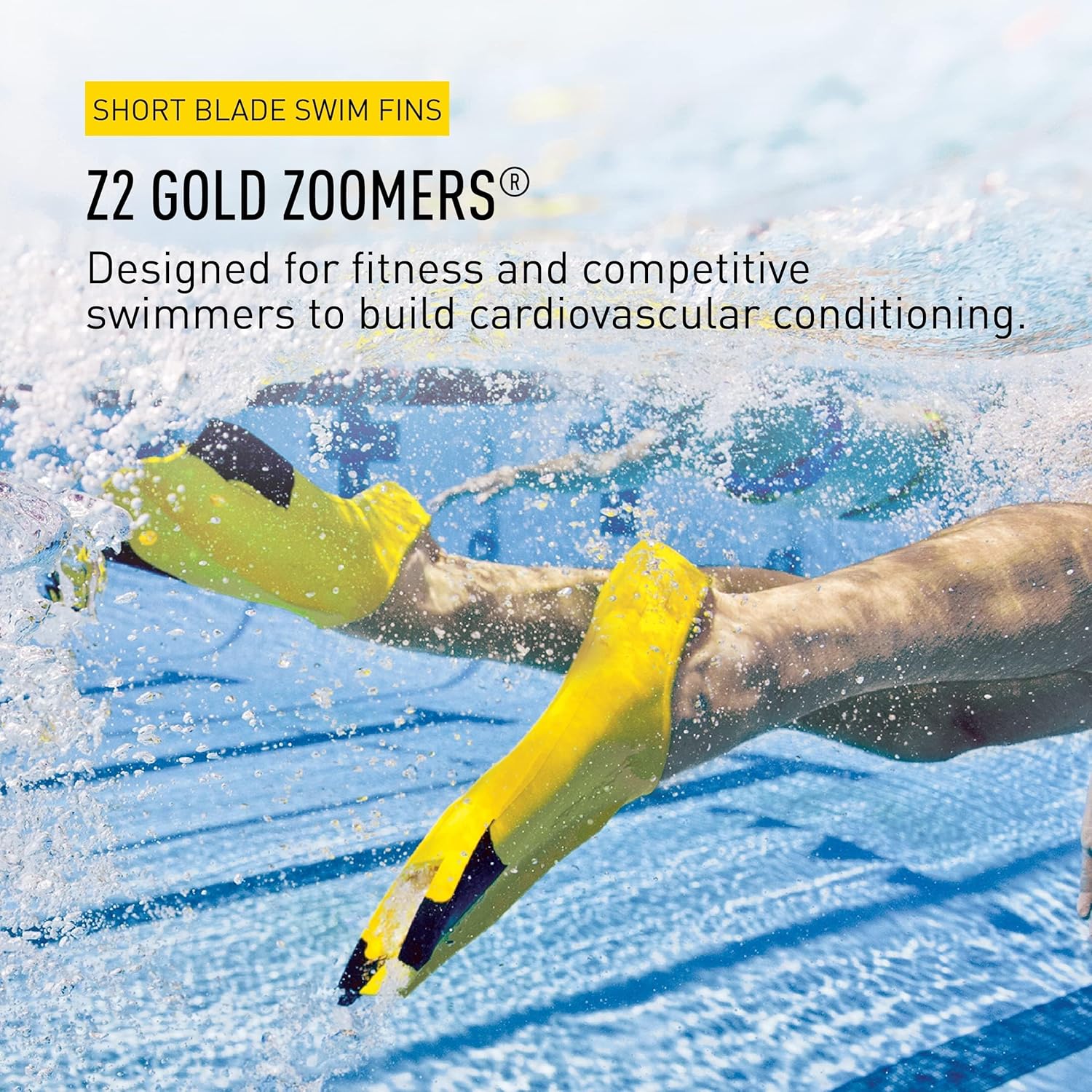 Finis Z2 Gold Zoomers Swim Fins - Short Blade Training Fins for Strength & Speed - Natural Rubber Fit