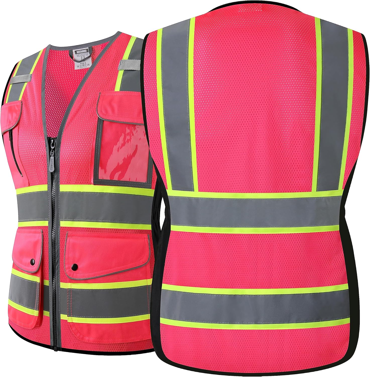 High Visibility Reflection Pink Mesh Safety Vests with 8 Pockets and Front Zipper, hi vis safety vest for Women, Meets ANSI/ISEA Standards(Pink-16,X-Large) - Image 2