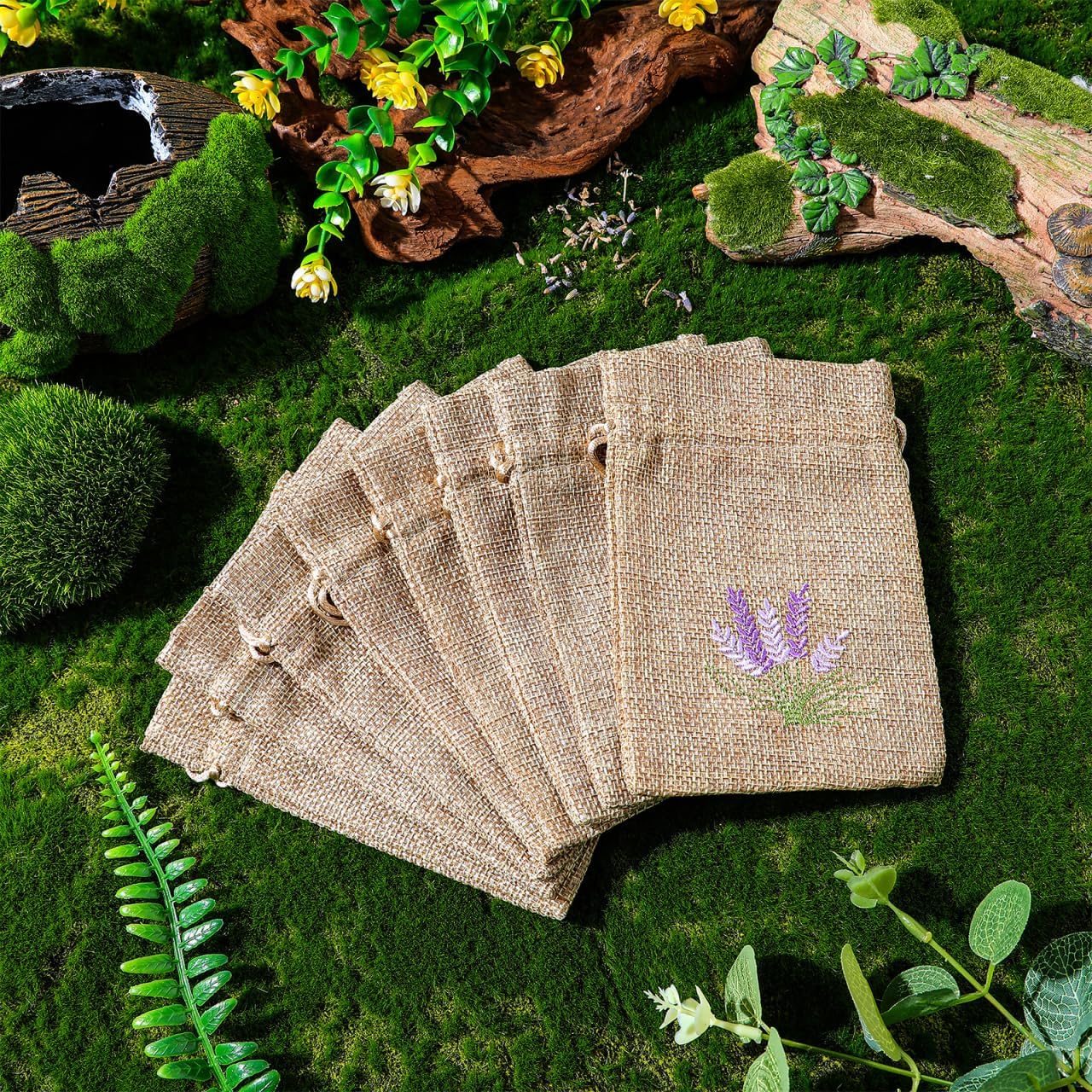 10 Pack Empty Sachet Bags 5.51X3.93 Inch Refillable Linen Drawstring Bags for Lavender Dried Flowers Drawer Closet Car Home Fragrance