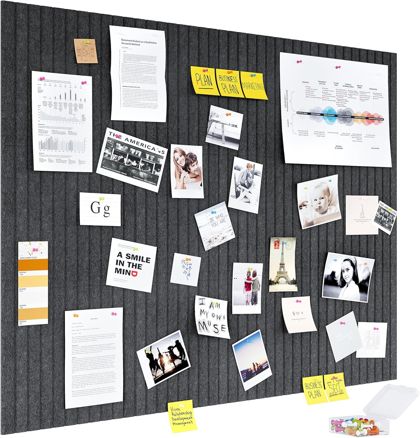 Felt Bulletin Board 48" x 36" Large Cork Board for Wall Push Pin Board for Office 12 Pack DIY Photo Picture Decorative Panels Squares Wall Tiles for Home, Dark Grey