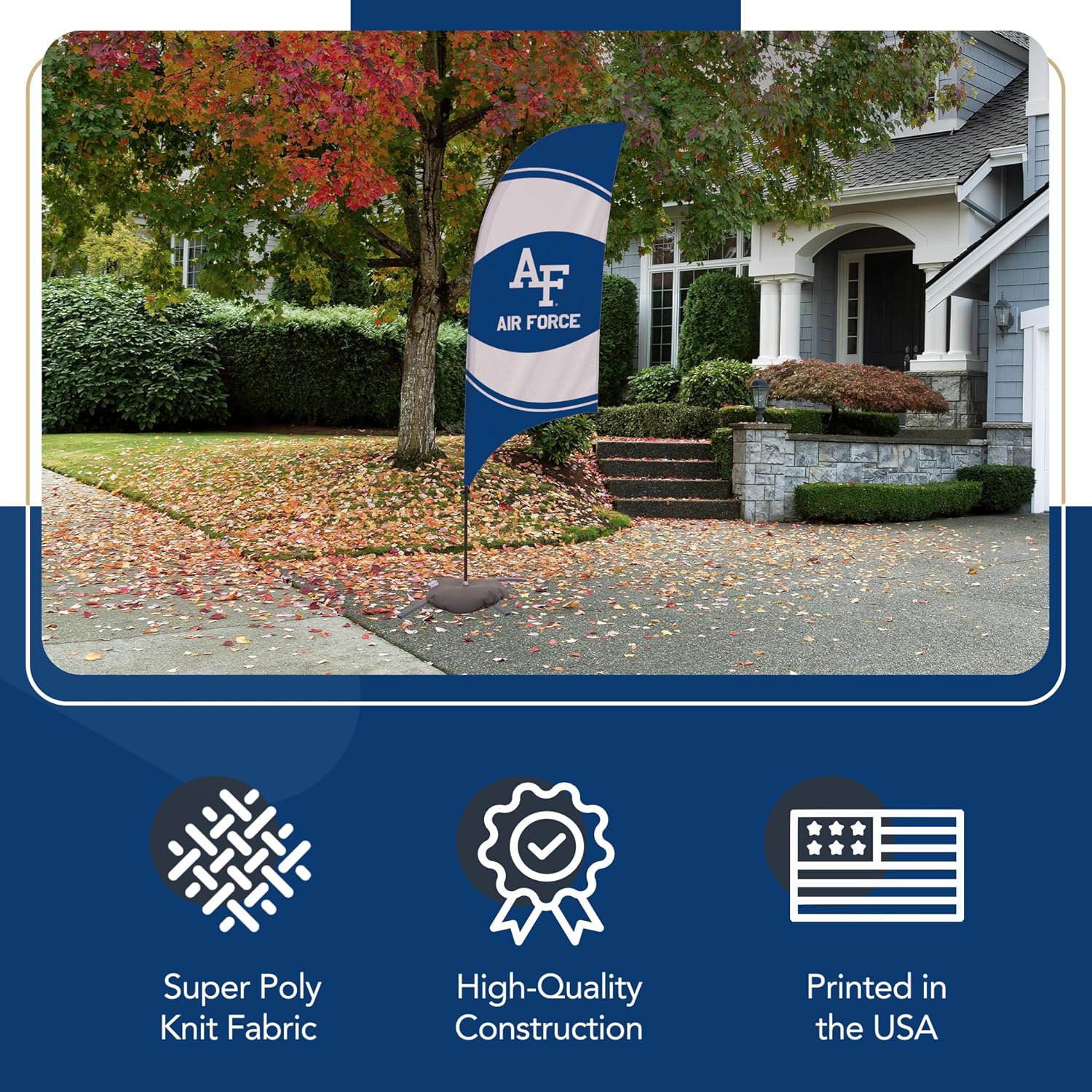 Air Force Falcons College Sports Printed Feather Flag - NCAA Licensed - Super Polyester - School Banner (Blue) (7.5' Cross Base)