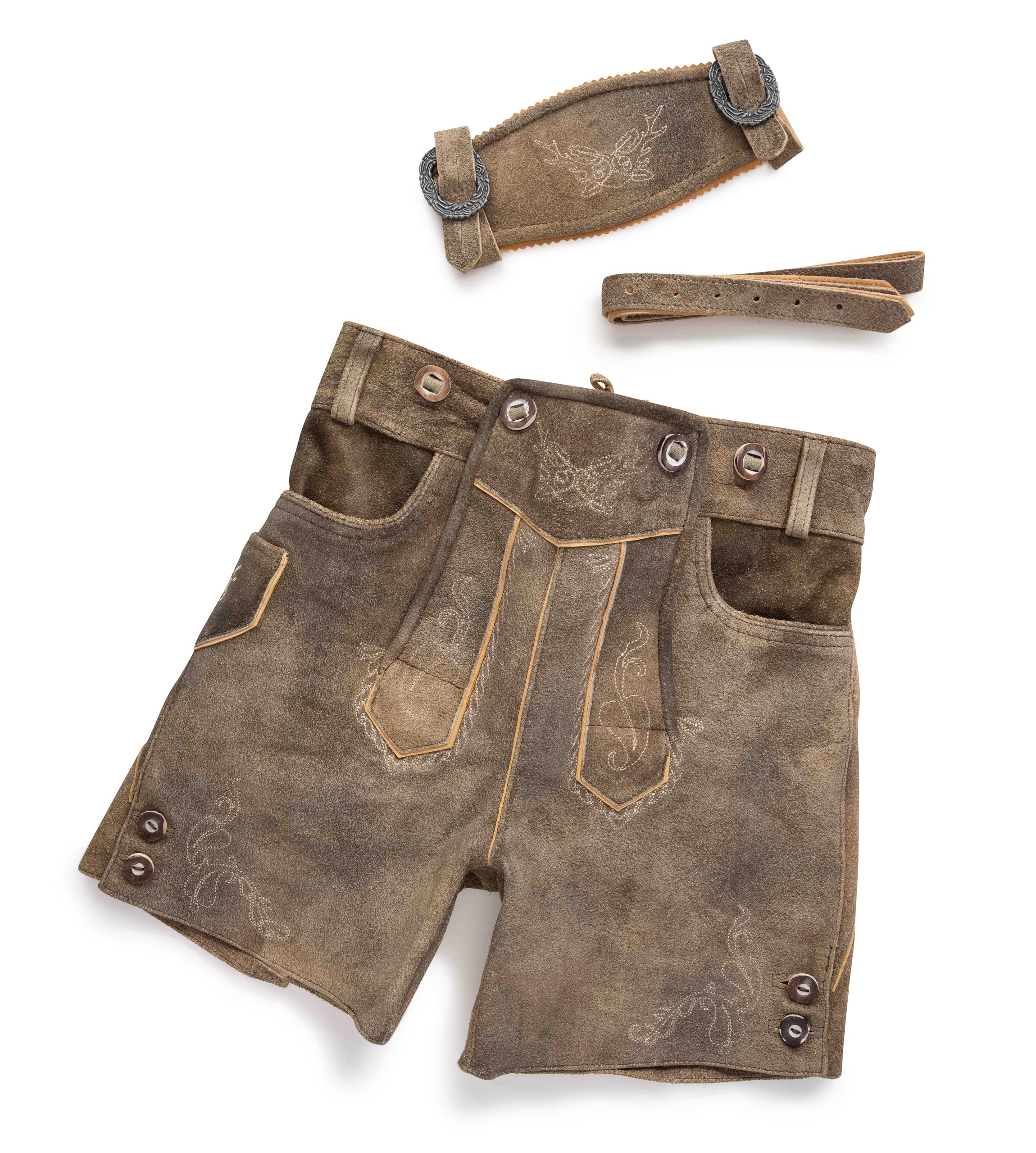 Schöneberger Trachten Couture Pantalones de piel para niños – Pantalones de cuero antiguos para niños y niñas, pantalones tradicionales de piel de terciopelo para Oktoberfest