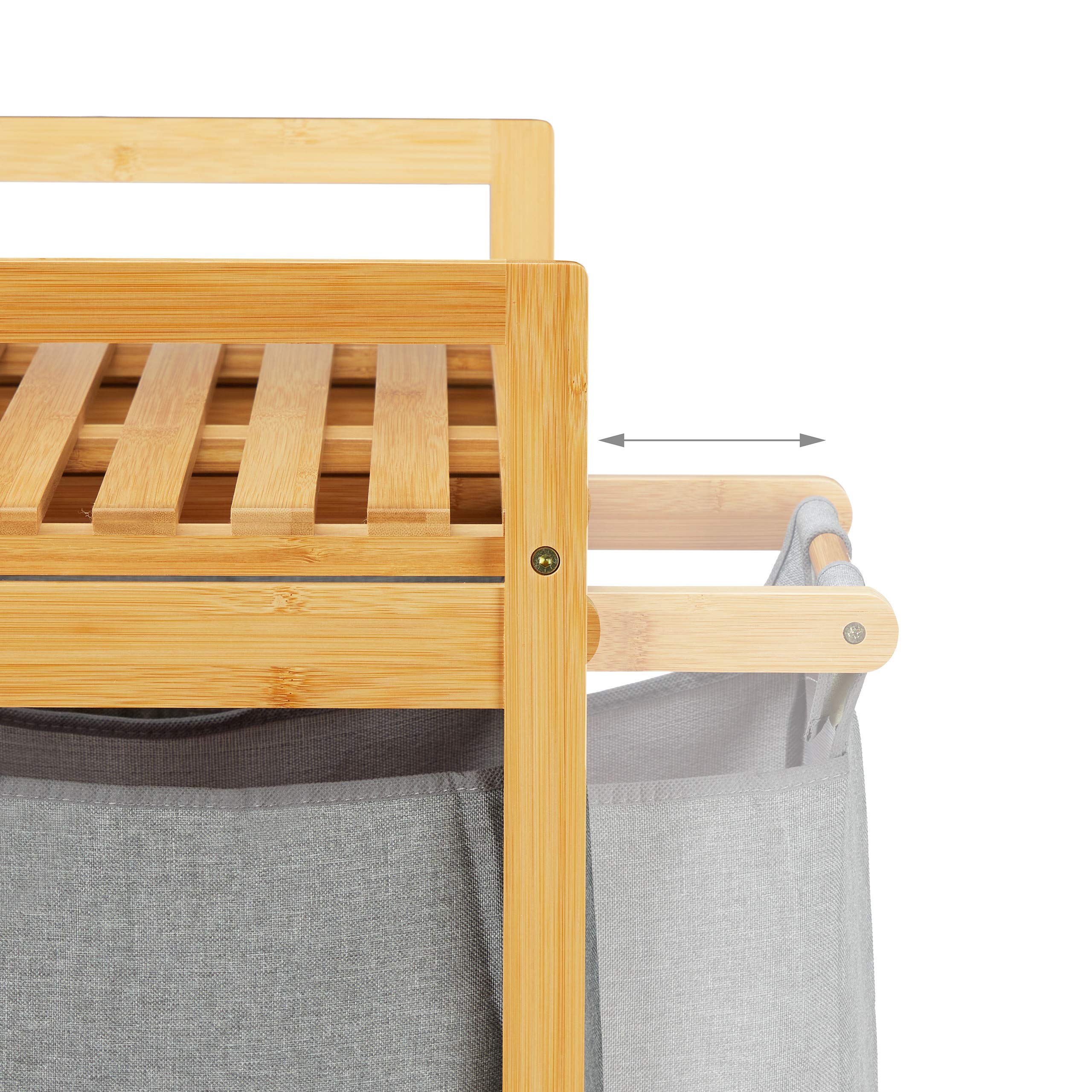 Relaxdays Portabiancheria Doppio con Ripiano, 2 Sacchi Raccogli Biancheria da 30 L, HLP 73 x 64 x 33 cm, Naturale/Grigio