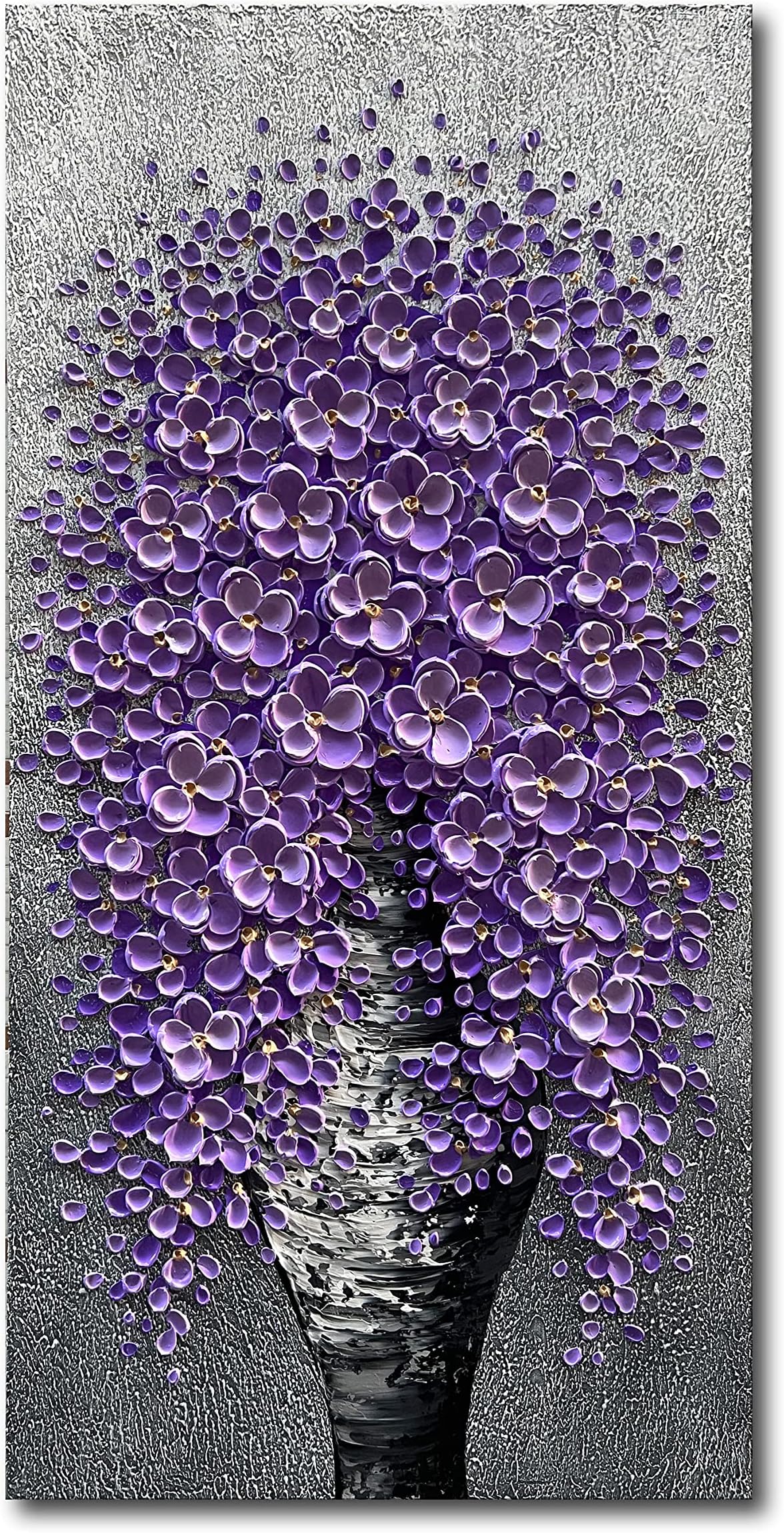 Epicler Hand-Painted Large Purple Flower Oil Painting Contemporary Abstract Home Furnishing Wall Decorative Art Painting Modern Canvas Art Works, 48 X 24 inch