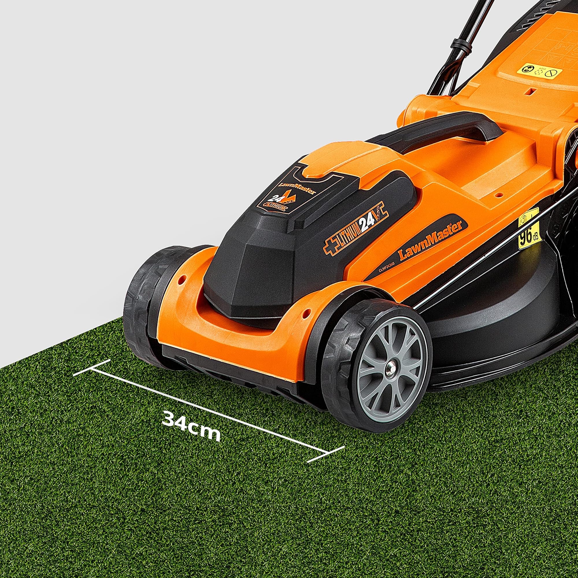 LawnMaster CLMF2434G Tagliaerba Senza Filo 24V Max 2x4.0Ah Batteria, 34cm Fino a 300m², Altezza di Taglio a 6 Livelli 20-70mm, Capacità di Raccolta 32L