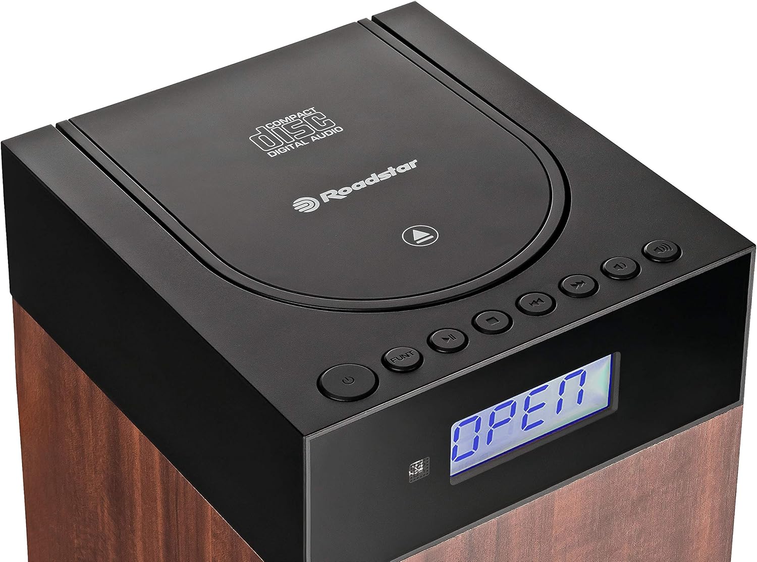 Atas view of the Roadstar TSPK-990CDBT with the CD lid closed.