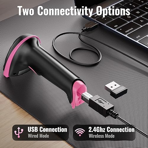 Miniatura 8 de Tera - Escáner de código de barras inalámbrico láser 1D 2 en 1 (2.4 GHz inalámbrico + USB 2.0 con cable) con indicador de nivel de batería, portátil