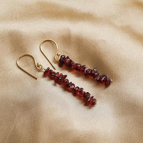 Miniatura 4 de Gempires Natural Red Garnet Chips Earring January Birthstone Jewelry Dangling Earrings For Girls Gift for Her (Red Garnet((Gold))